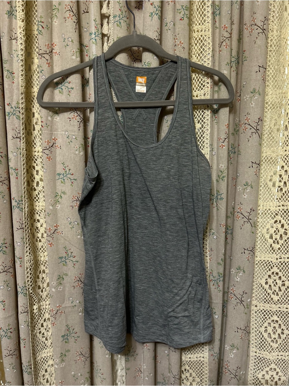 2/$28 Lucy Tech Gray Racerback Athletic Tank Top Small EUC